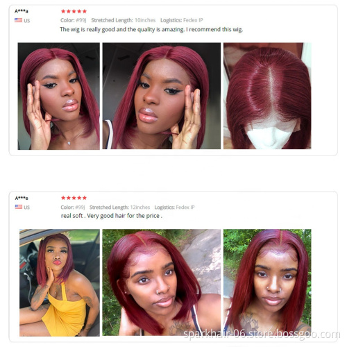 Dropshipping 99J Short BOB Wine Red Burgundy Color Human Hair Wigs for Black Women 13*4 Brazilian Remy Hair Lace Front wig